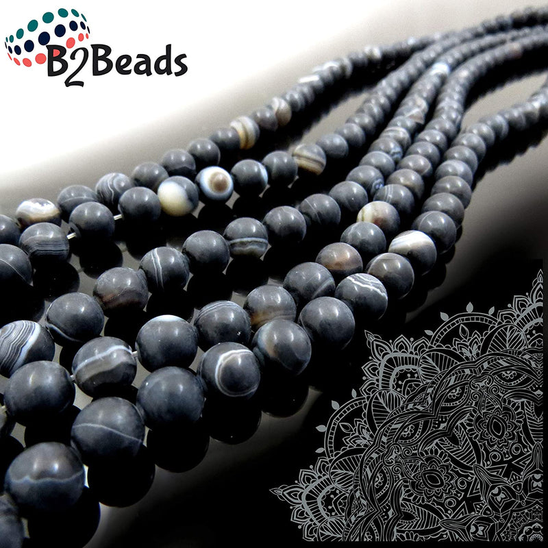 Black Lace Agate Semi-precious Stone Matte, beads round 8mm, 45 beads/15" rope (Black Lace Agate 2 ropes-90 beads)