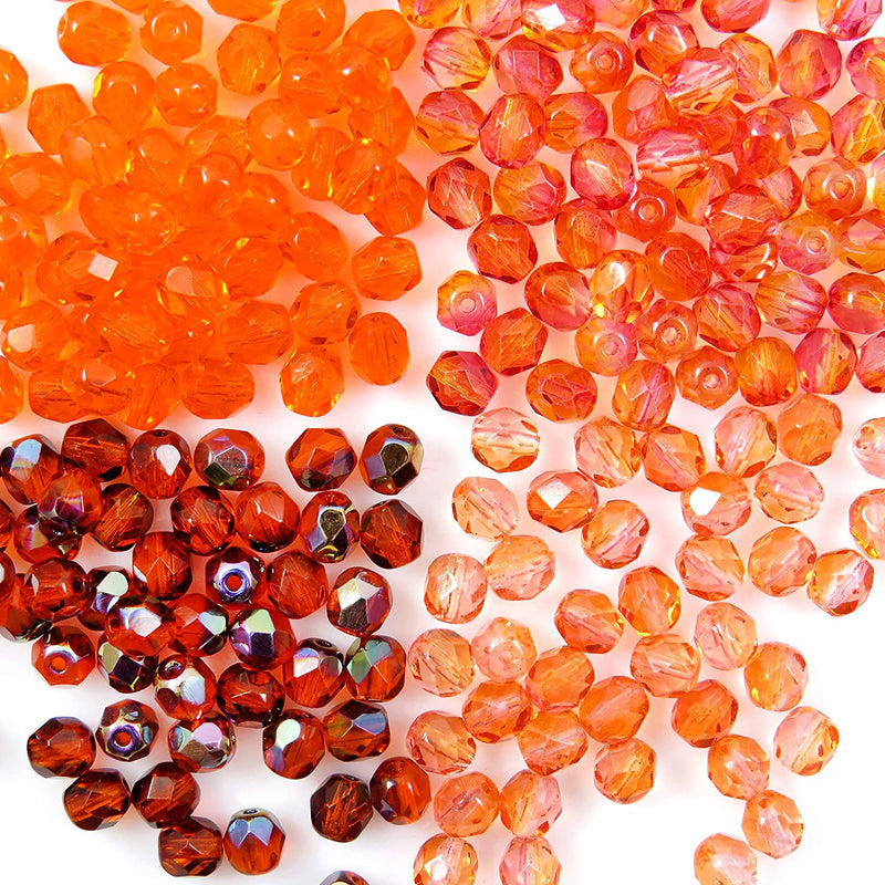 400pcs Czech Fire Polish 6mm beads Crystal faceted, Mix of 4 colors shades of Orange