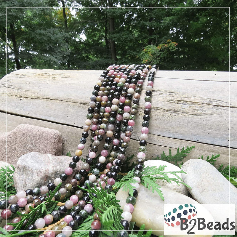 Tourmaline Semi-precious Stones 8mm round, 45 beads/15" string (Rainbow Tourmaline 2 strings-90 beads)