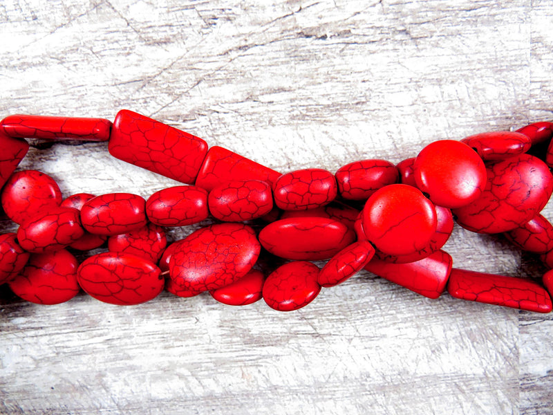 beads of Magnesite 4 strings size between 14-25mm, 4 styles, Red color