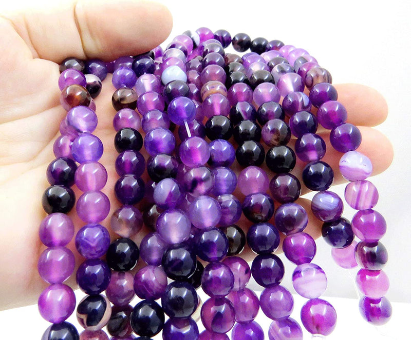 Purple Lace Agate Semi-precious stones 8mm round, 45 beads/15" rope (Purple Lace Agate 2 ropes-90 beads)