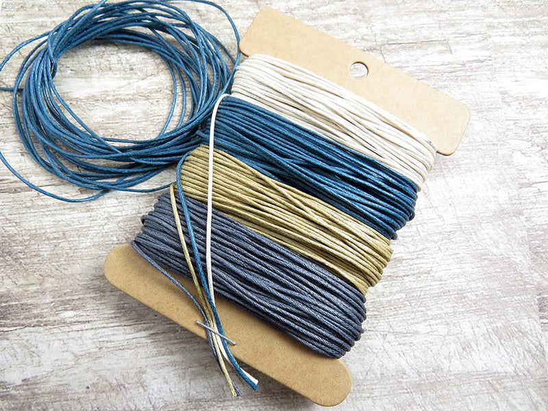 40m Waxed Cotton Cord 1mm, 4 colors 10m each Natural-Sarcelle-Hemp-Grey