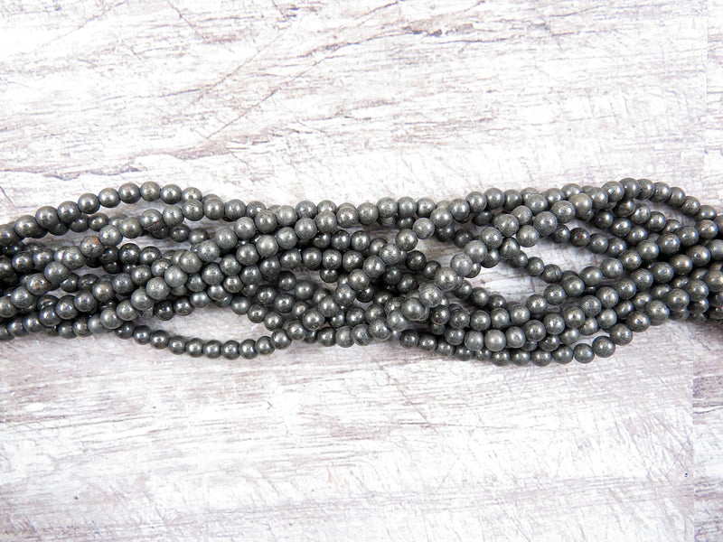 170 beads Pyrite Natural Semi-precious 4mm round (Pyrite 4mm 2 strings-170 beads)
