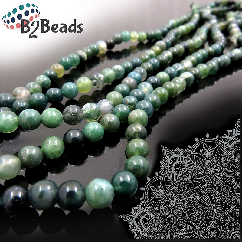 Moss Agate Semi-precious stones 8mm round, 45 beads/15" rope (Moss Agate 2 ropes-90 beads)