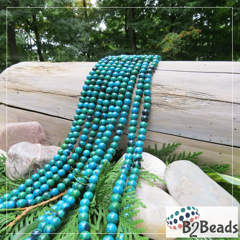 Azurite Chrysocolla Semi-precious stones 8mm round, 45 beads/15" string (Azurite Chrysocolla 2 strings-90 beads)