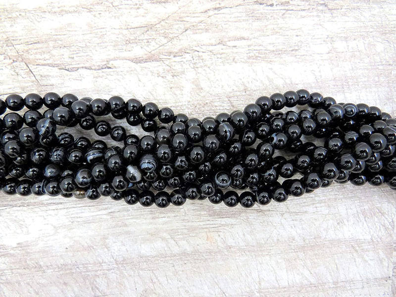 Agate Lace noire Pierres semi-précieuses 6mm ronde, 60 billes/15” corde (Agate Lace Noire 6mm1 corde de 60 billes)