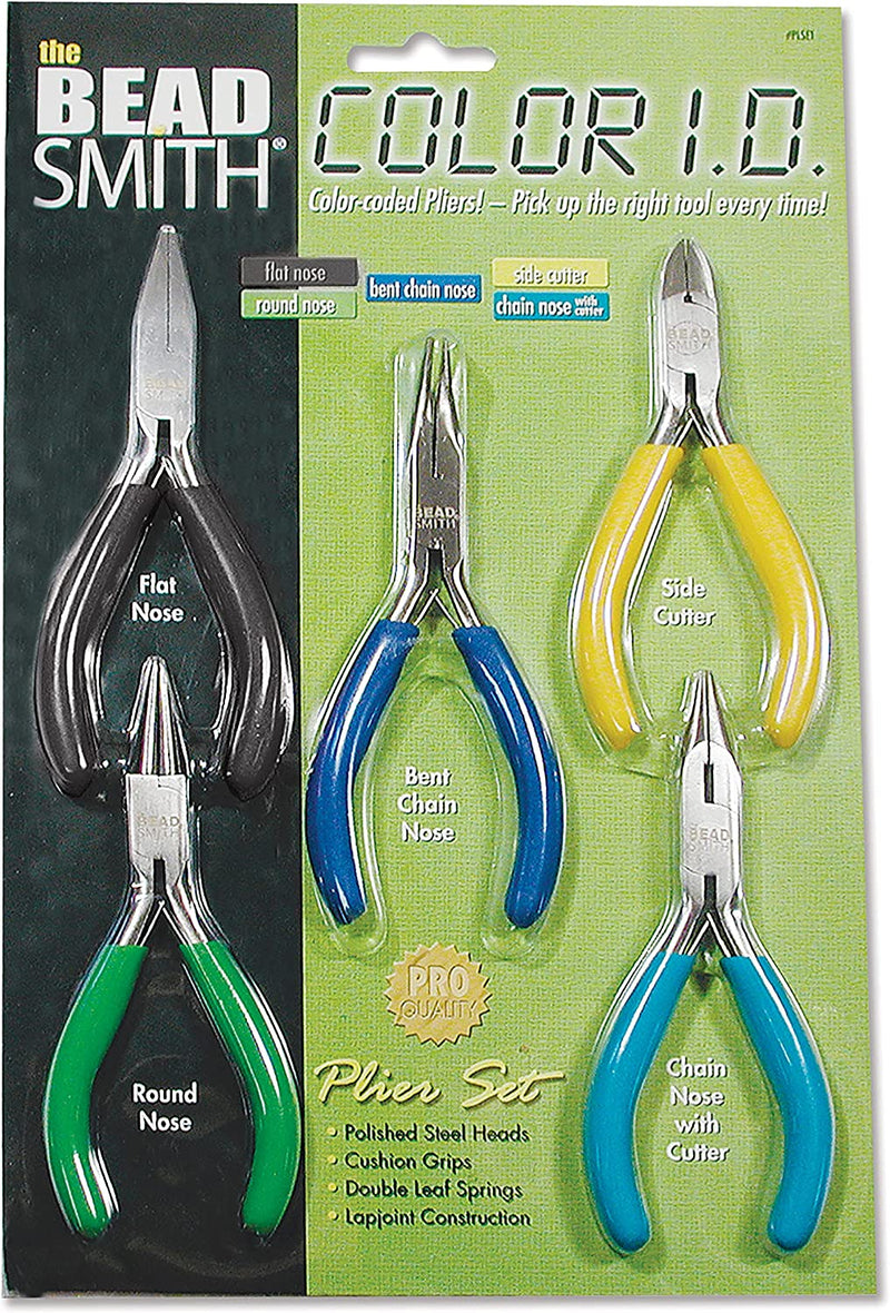 The Beadsmith -ID Pliers - Color Coded Set - 5 Inch, 5 Piece Kit: Square, Cutting, Round, Curved and Side Cutter - Jewelry Making Tools