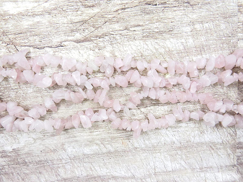 Rose Quartz Chips Semi-precious stone, 2 strings 32" each, beads irregular size 4 to 7mm