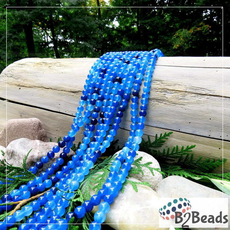 Blue Agate Semi-precious stones 8mm round, 45 beads/15" rope (Blue Agate 2 ropes-90 beads)