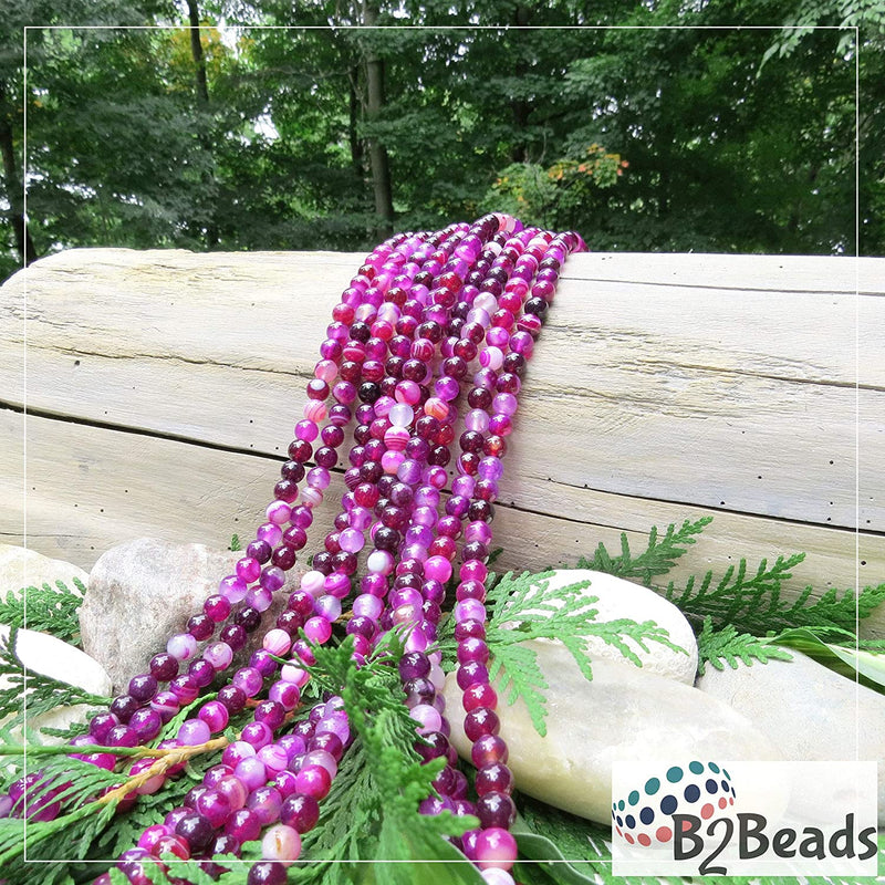 Agate Lace Fuschia Semi-precious stones 8mm round, 45 beads/15" rope (Fuchsia Agate Lace 2 ropes-90 beads)