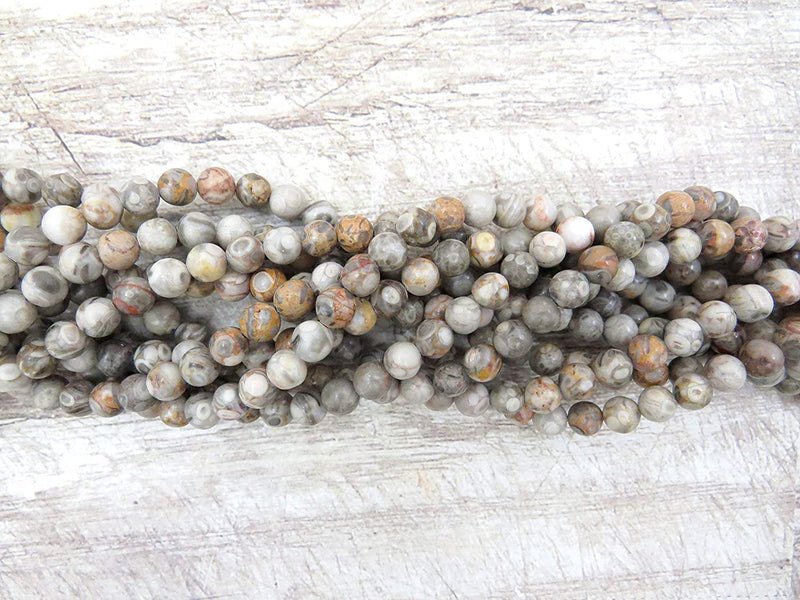 Fossil Agate Semi-precious stones 6mm round, 60 beads/15" string (Fossil Agate 6mm 2 strings-120 beads)