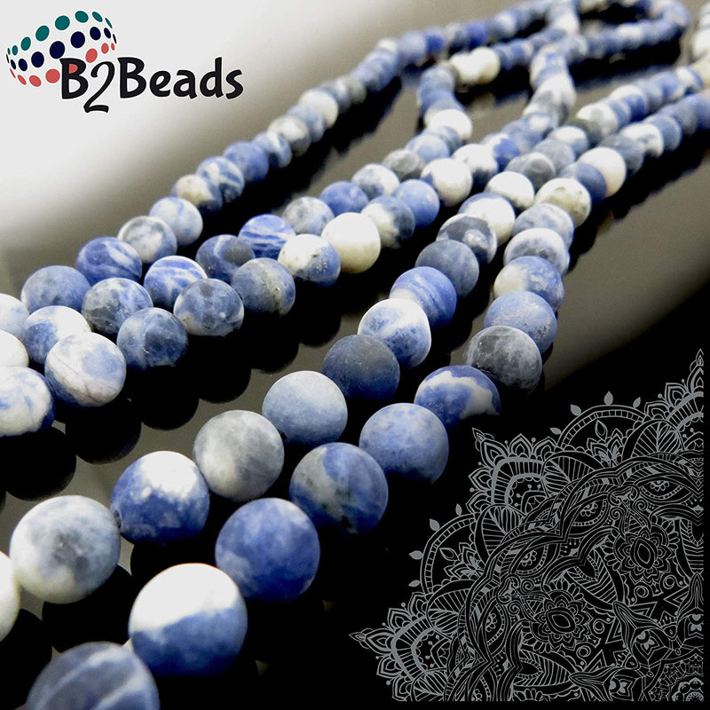 Sodalite Semi-precious Stone Matte, beads round 8mm, 45 beads/15" cord (Sodalite 1 cord-45 beads)