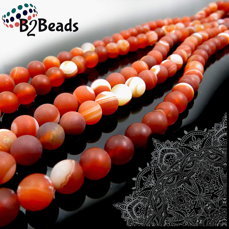Red Lace Agate Semi-precious Stone Matte, beads round 8mm, 45 beads/15" cord (Red Lace Agate 2 cords-90 beads)