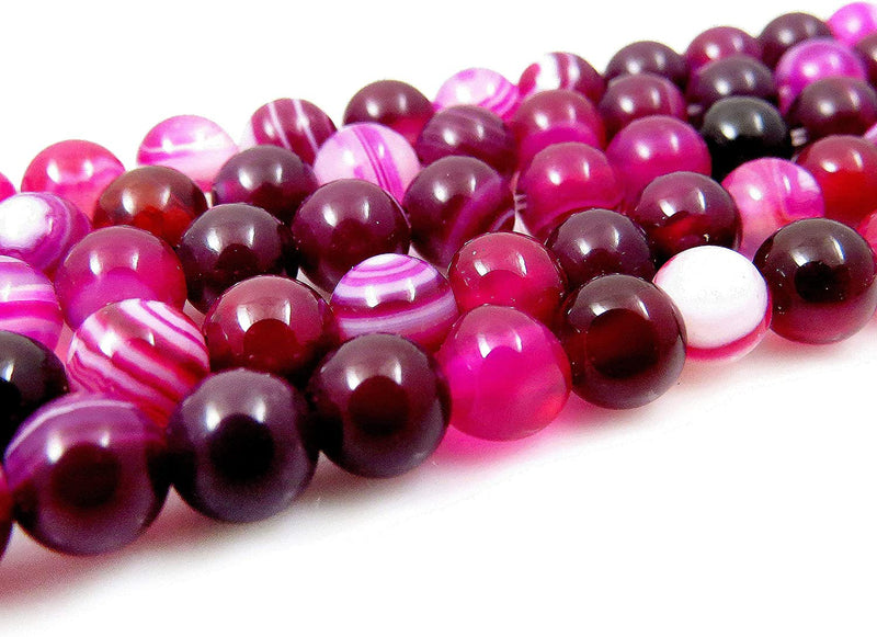 Agate Lace Fuschia Pierres semi-précieuses 6mm ronde, 60 billes/15” corde (Fuchsia Agate Lace 6mm 2 cordes-120 billes)