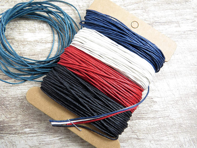 40m Cotton Cord 1mm, 4 colors 10m each Navy-Red-White-Black