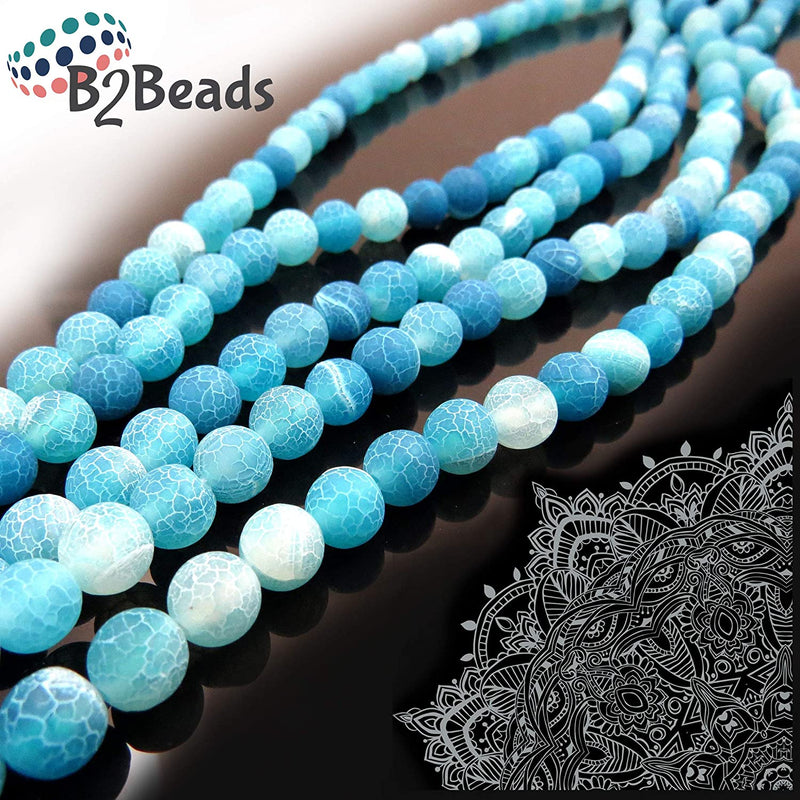Fire Crackle Agate Blue Semi-precious Stone Matte, beads round 8mm, 45 beads/15" rope (Fire Crackle Agate Blue 1 rope-45 beads)
