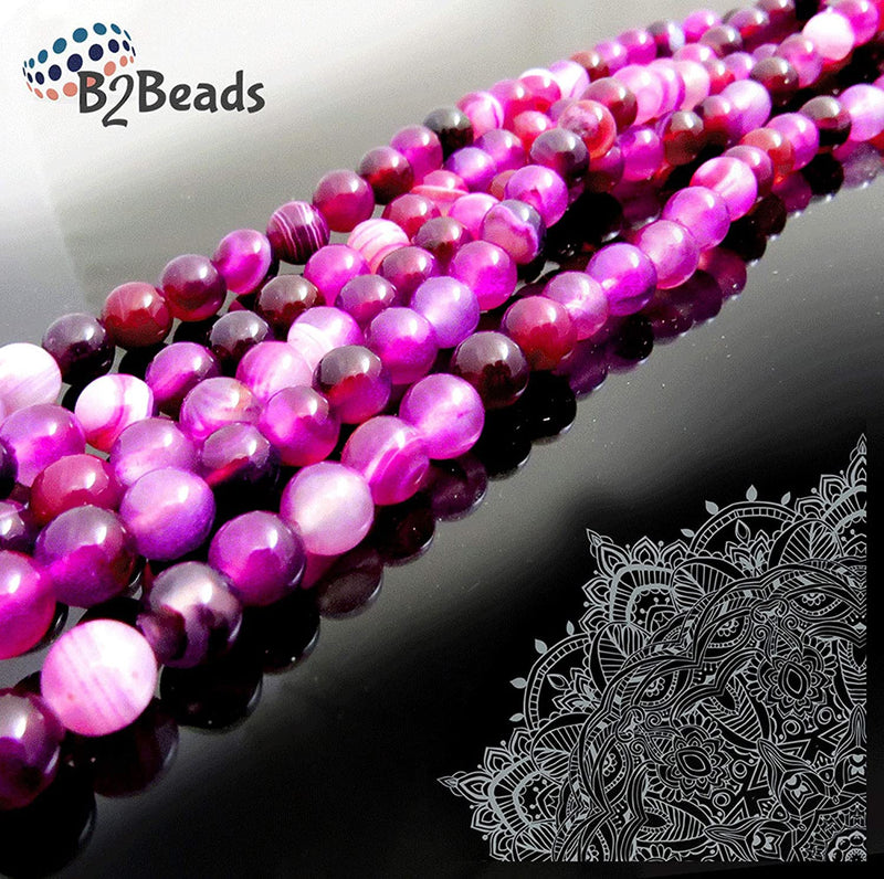 Agate Lace Fuschia Pierres semi-précieuses 6mm ronde, 60 billes/15” corde (Fuchsia Agate Lace 6mm 2 cordes-120 billes)