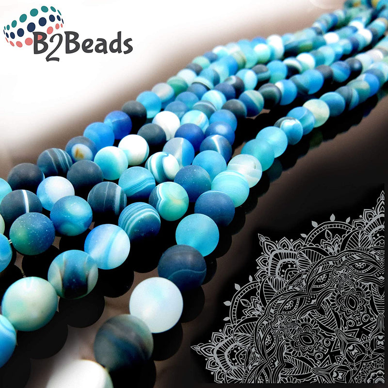 Blue Lace Agate Semi-precious Stone Matte, beads round 8mm, 45 beads/15" rope (Blue Agate Lace 1 rope-45 beads)