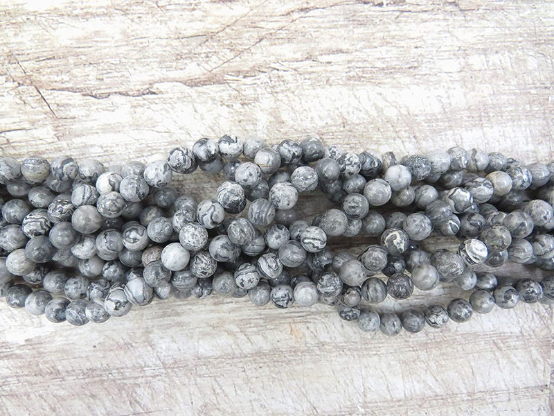 Jasper Mapstone Semi-precious stones 6mm round, 60 beads/15" string (Jasper Mapstone 6mm 2 strings-120 beads)