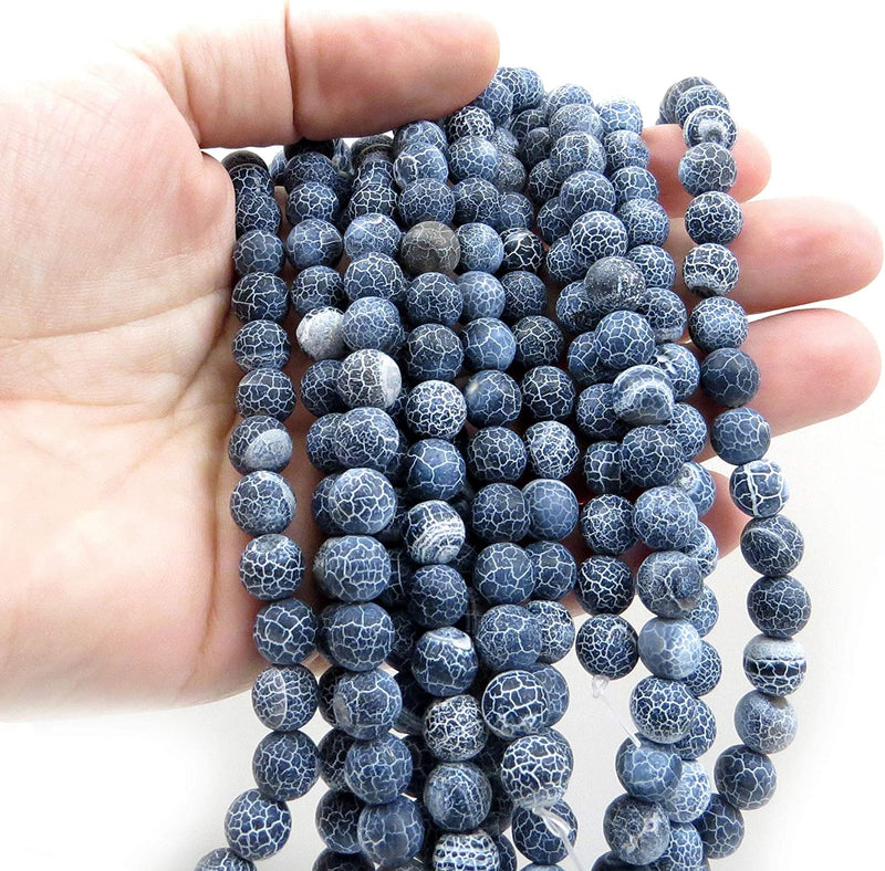 Fire Crackle Agate Midnight Semi-precious Stone Matte, beads round 8mm, 45 beads/15" string (Midnight Fire Crackle Agate 2 strings-90 beads)