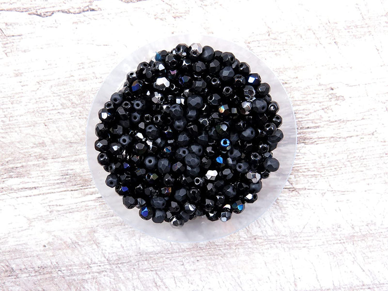 400pcs Czech Fire Polish 4mm beads Crystal faceted, Mix of 4 colors shades of Black