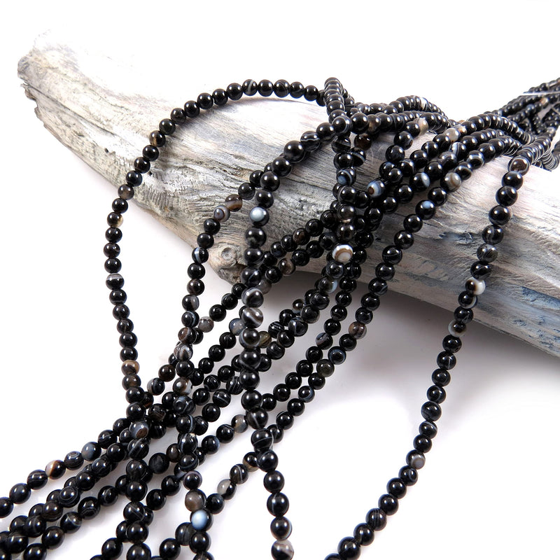 85 beads Semi-precious Black Lace Agate 4mm round (Black Lace Agate 4mm 1 string-85 beads)