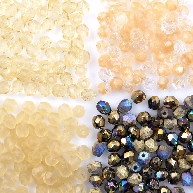 400pcs Czech Fire Polish 4mm beads Crystal faceted, Mix of 4 colors Champagne shades