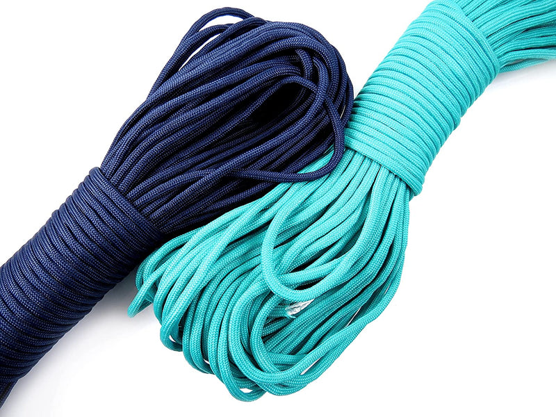 60m Paracord 330lb 7 internal strands, 10 clasps 15mm included, perfect for survival bracelets, 2 colors Navy Blue and Aqua