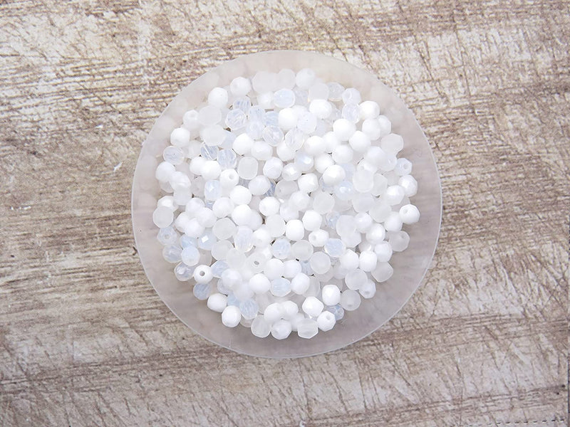 400pcs Czech Fire Polish 4mm beads Crystal faceted, Mix of 4 colors shades of White