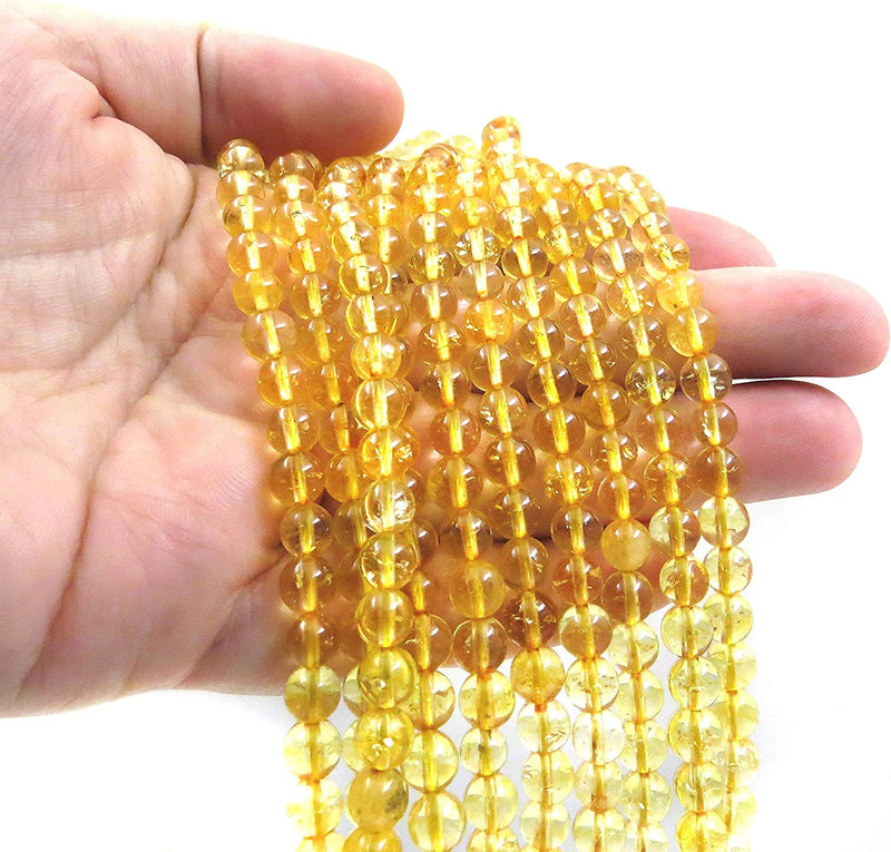 Citrine Semi-precious stones 6mm round, 60 beads/15" string (Citrine 6mm 2 strings-120 beads)