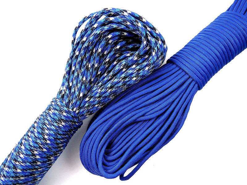 60m Paracord 330lb 7 internal strands, 10 clasps 15mm included, perfect for survival bracelets, 2 colors Medium Blue and Blue Mix