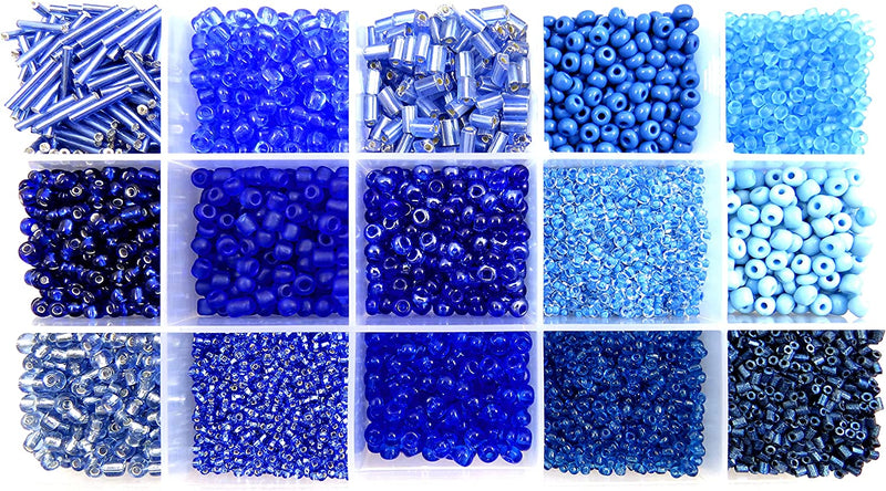 Perles de Rocaille Bleu Collection Boîte Format no4 à 10, 15 Couleurs Assorties