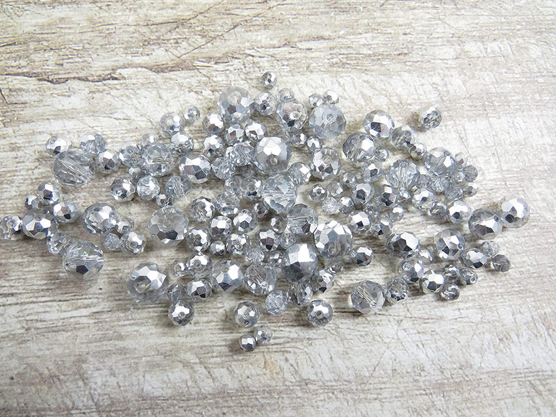 300 pcs Faceted Crystal Rings, Mix of 4 sizes, Crystal Half Silver