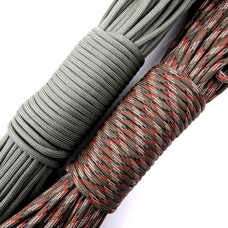 60m Paracord 330lb 7 internal strands, 10 clasps 15mm included, perfect for survival bracelets, 2 colors Terra Mix and Grey