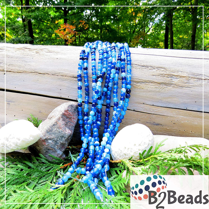 Agate Bleue Pierres semi-précieuses 6mm ronde, 60 billes/15” corde (Bleu Agate 6mm 2 cordes-120 billes)
