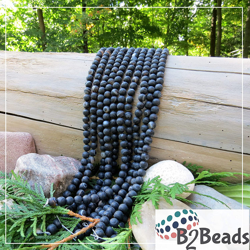 Black Lace Agate Semi-precious Stone Matte, beads round 8mm, 45 beads/15" cord (Black Lace Agate 1 cord-45 beads)