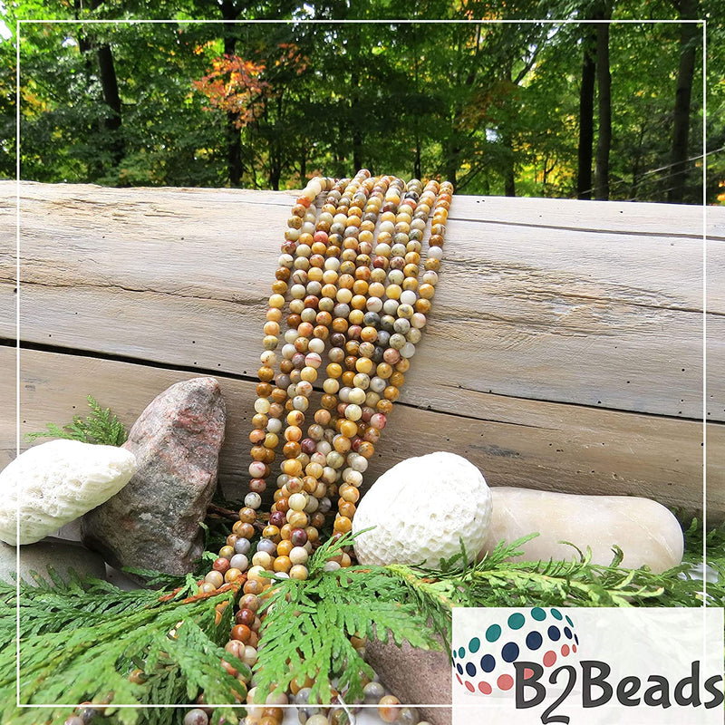 Yellow Crazy Agate 6mm round semi-precious stones, 60 beads/15" rope (Yellow Crazy Agate 6mm 2 ropes-120 beads)