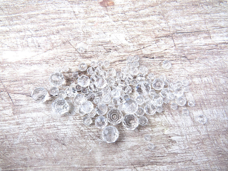 300 pcs Faceted Crystal Rings, Mix of 4 sizes, Clear Crystal color