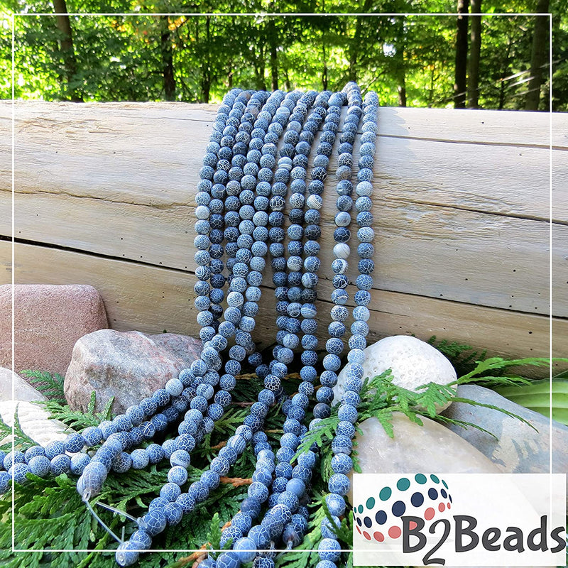 Fire Crackle Agate Midnight Semi-precious Stone Matte, beads round 8mm, 45 beads/15" cord (Midnight Fire Crackle Agate 1 cord-45 beads)
