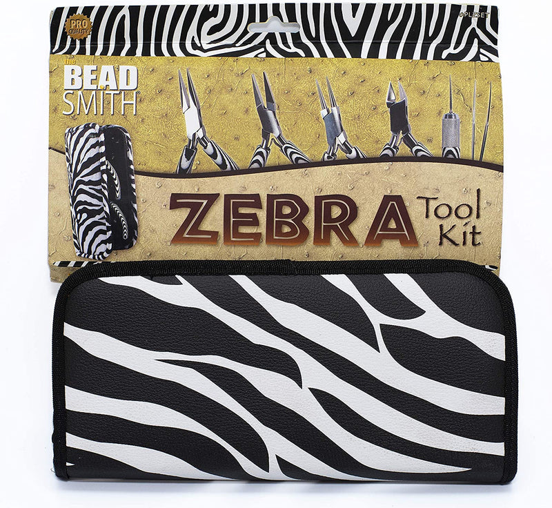Beadsmith 6-piece Zebra tool set, pliers and tools with storage box