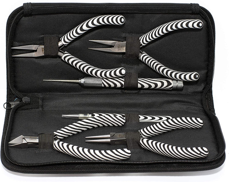 Beadsmith Ensemble d'outils Zebra 6 pièces, pinces et outils avec coffre de rangement